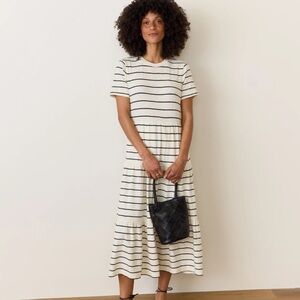 Marine Layer Sadie Vintage Slub Midi Dress Sz M Striped  Coastal